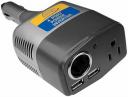 multi-port power inverter converts power for you car from cigarette lighter socket to a 110 volt outlet and two usb ports