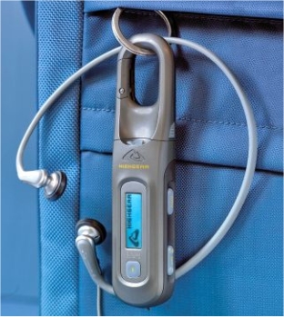 Carabiner MP3 player and radio