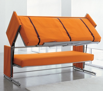  sofa/bunk bed in transition of converting from a sofa to a bunk bed