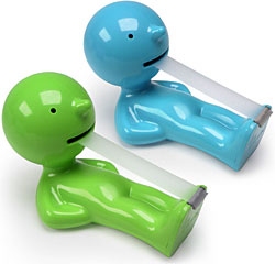 Mr. P tape dispenser dispenses tape from his mouth