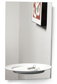 Half a portion mirror has half a dinner plate mounted on the mirror for visual effect