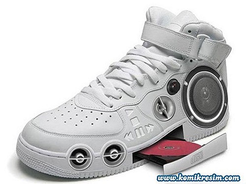 athletic shoe with a CD player and speakers built in
