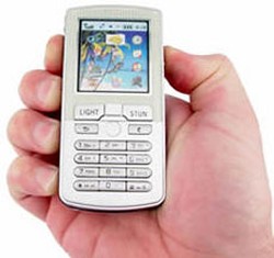 The Immobilizer stun gun is shaped like a cell phone