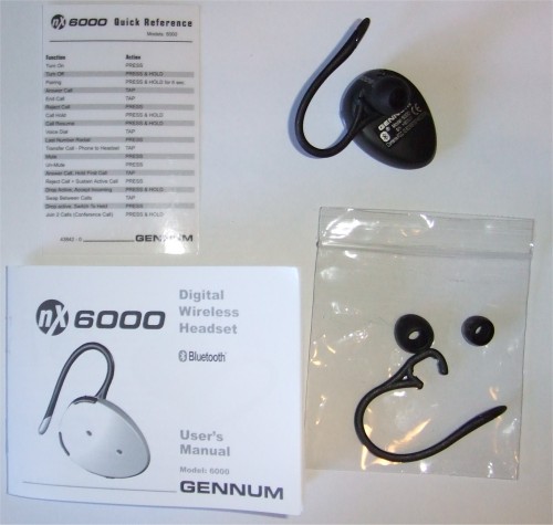 The nX6000 Bluetooth headset comes packaged with 3 ear tips, two ear hooks, instructions and a quick reference card