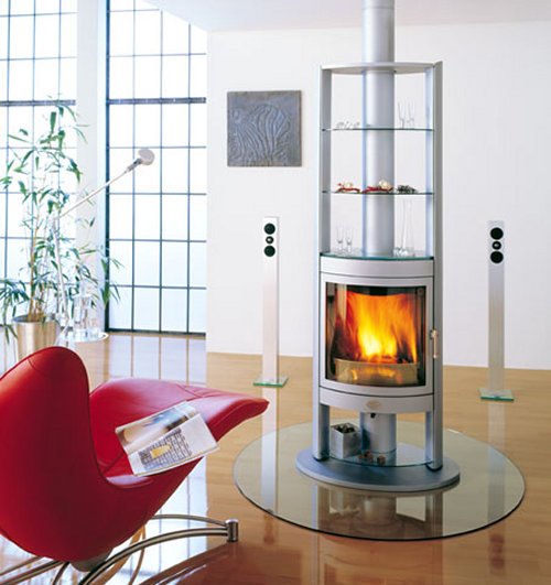 Max Blank wood burning fireplace swivels