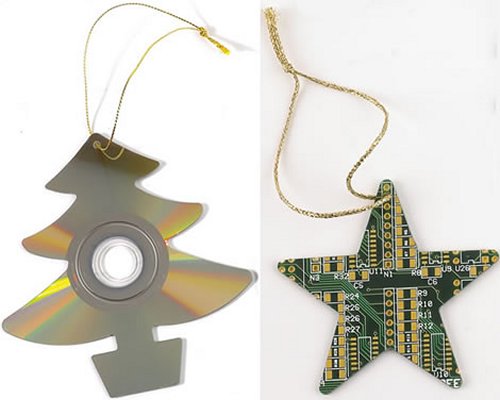 CD and circuit board Christmas ornaments