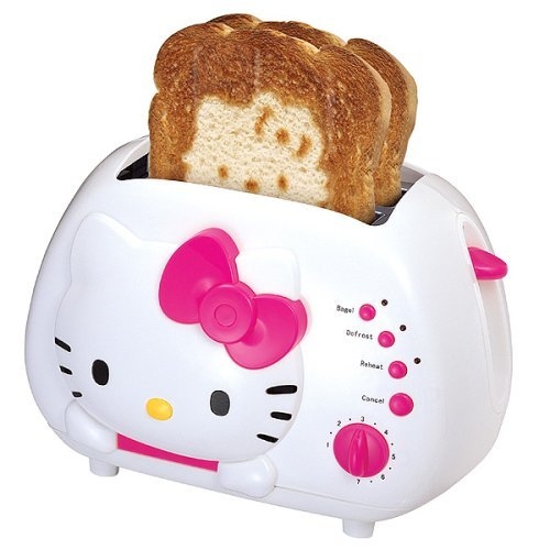  Hello Kitty face outlined in burned bread on one side 