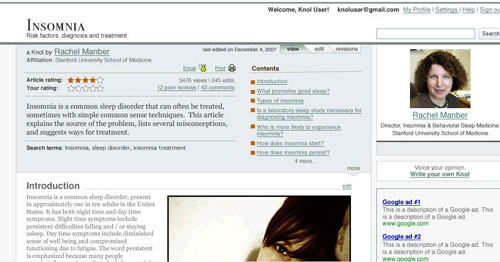 Google competes with Wikipedia through knol
