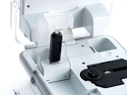 Inside view of the Twinbird waterproof media player USB port and CD holder