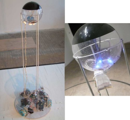 Moving sculpture is steered by flies