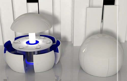 Dining table transforms into a pod