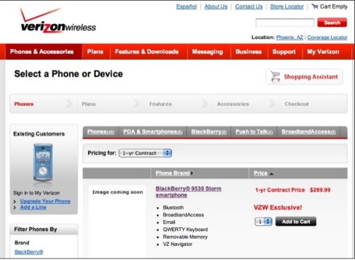 Blackberry Storm 9530 pricing revealed from Verizon Wireless