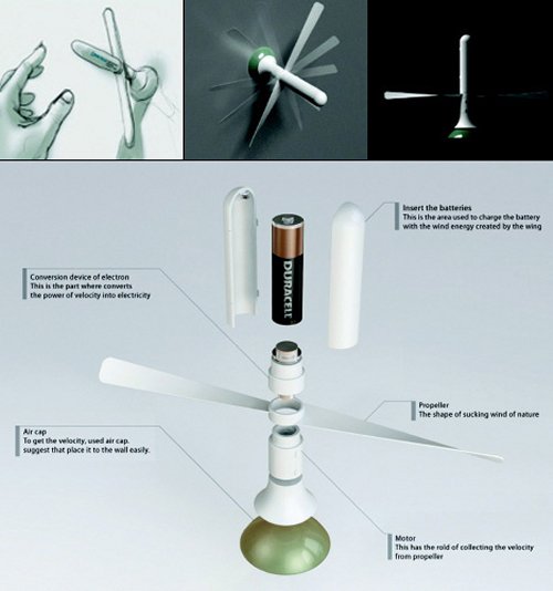 Febot concept recharges AA batteries using wind