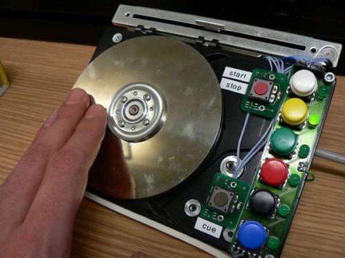 A hard drive hacked into a turntable