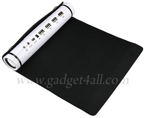 Roll-up mouse pad with USB hub & speakers