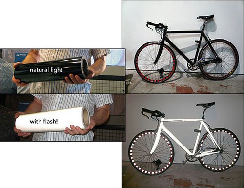 Retroreflective vinyl turns stuff from black to white