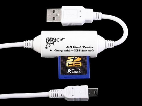 USB cable with built-in SD card reader