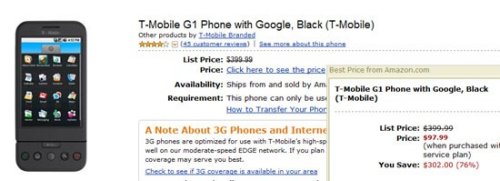 T-Mobile G1 available at Amazon for $97