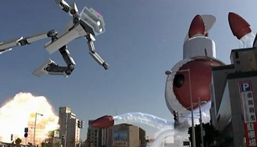 Alien squid fights a giant robot in Japanese tourism videos