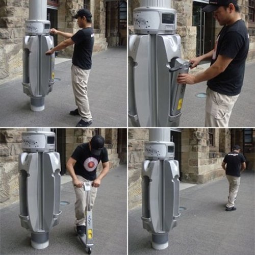 Grab a public scooter from a lamppost