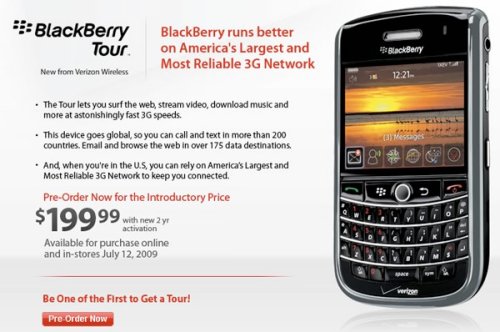 Verizon's BlackBerry Tour coming July 12th, pre-order now