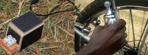 Kenyan students charge cellphones with pedal power