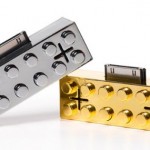 Gold And silver iPod Lego speakers
