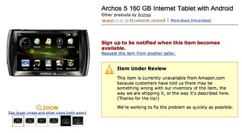 Archos 5 Internet Tablet pulled by Amazon for problems