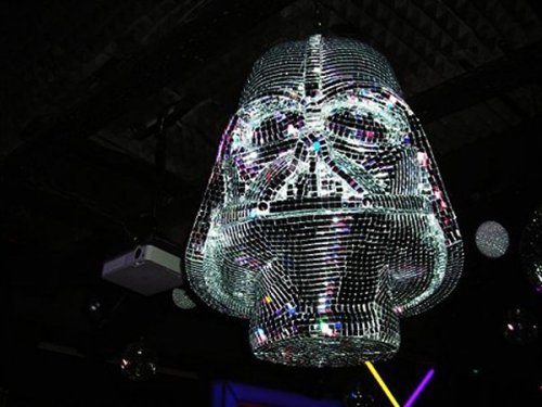 Darth Vader disco ball hovers over nerds who can't dance