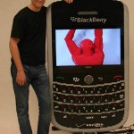Five-foot tall Blackberry Tour made out of LEGOs and a Flatscreen TV