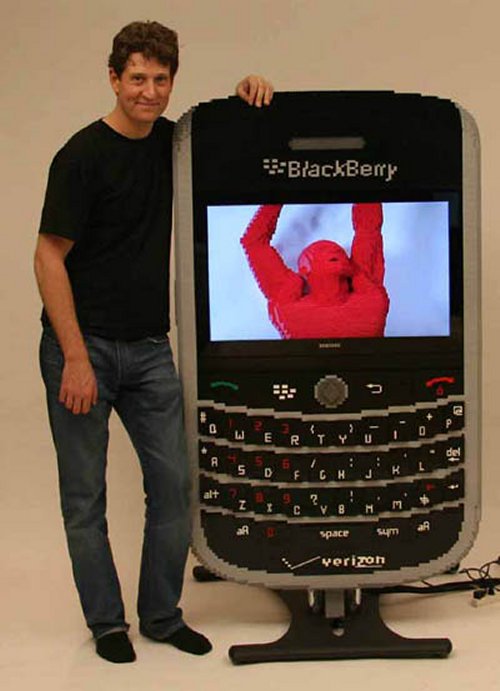 Five-foot tall Blackberry Tour made out of LEGOs and a Flatscreen TV