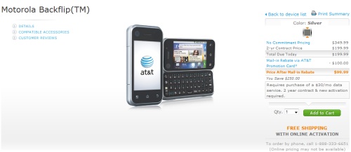 Motorola Backflip available for sale with AT&T