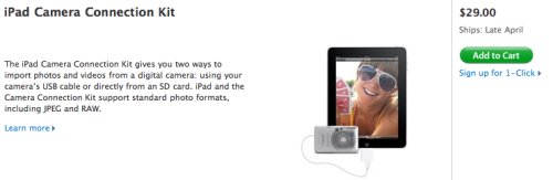 iPad Camera Connection Kit now in the Apple Store