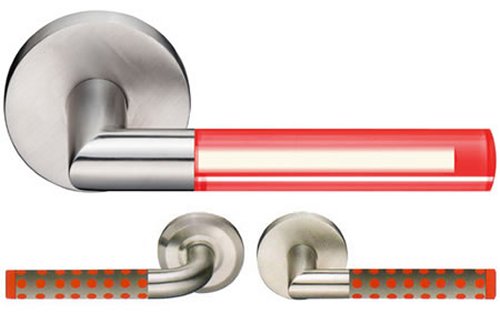 Illuminated door handles warn you that the restroom is occupied
