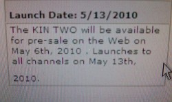 Microsoft Kin One and Kin Two for Pre-order on May 6th?
