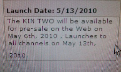 Microsoft Kin One and Kin Two for Pre-order on May 6th?