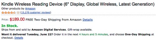 Amazon Kindle drops to $189
