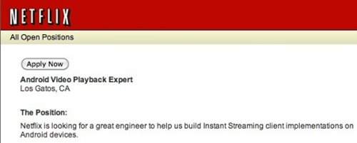 Netflix hiring Android developers, client on the way