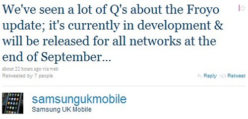 Samsung confirms Froyo for Galaxy S in September