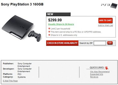 160GB PS3 slim shows up on GameStop's website