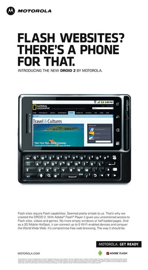 Motorola Droid 2 ad makes fun of the iPhone's lack of flash