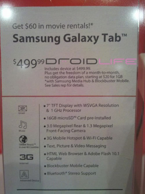 Verizon cuts Galaxy Tab to $500