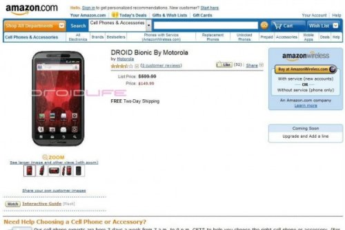 Droid Bionic shows up on Amazon for $149