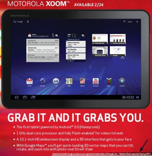 Motorola Xoom to ship without Flash support on February 24th