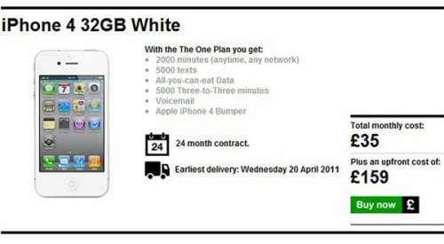 White iPhone 4 goes live at Three UK