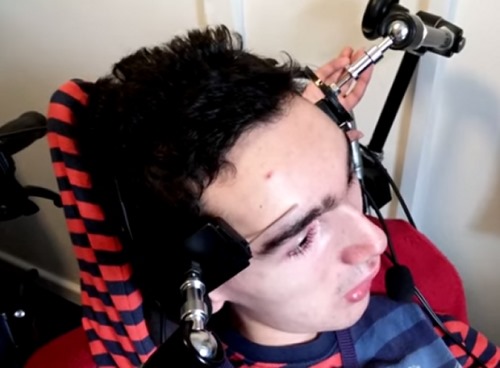 Disabled man plays video games using eyebrows